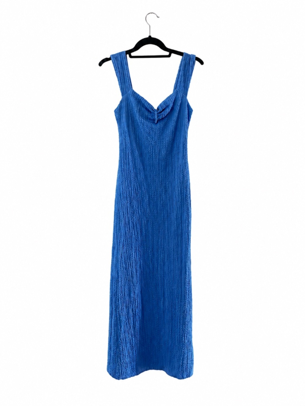 See You Monday Cinch-Front Crinkle Texture Midi Dress - Royal Blue - Size Medium